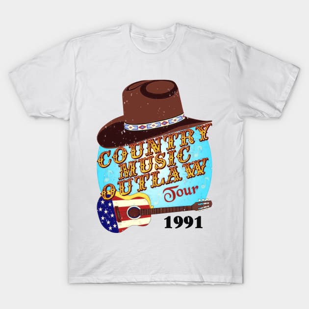 Country Music Outlaw Tour 1991 - Distressed Color T-Shirt by J. Rufus T-Shirtery